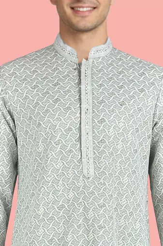 men's mint green rayon kurta with sequin embroidery