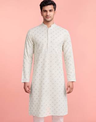 cream rayon kurta for men with sequin embroidery 3