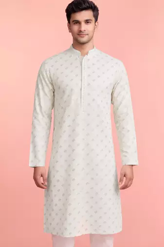 cream rayon kurta for men with sequin embroidery