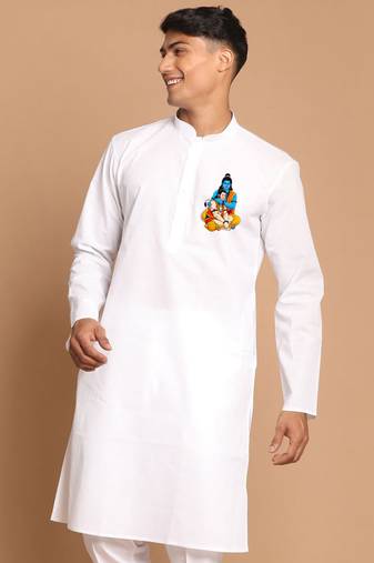 hanuman jayanti celebration white cotton kurta for men