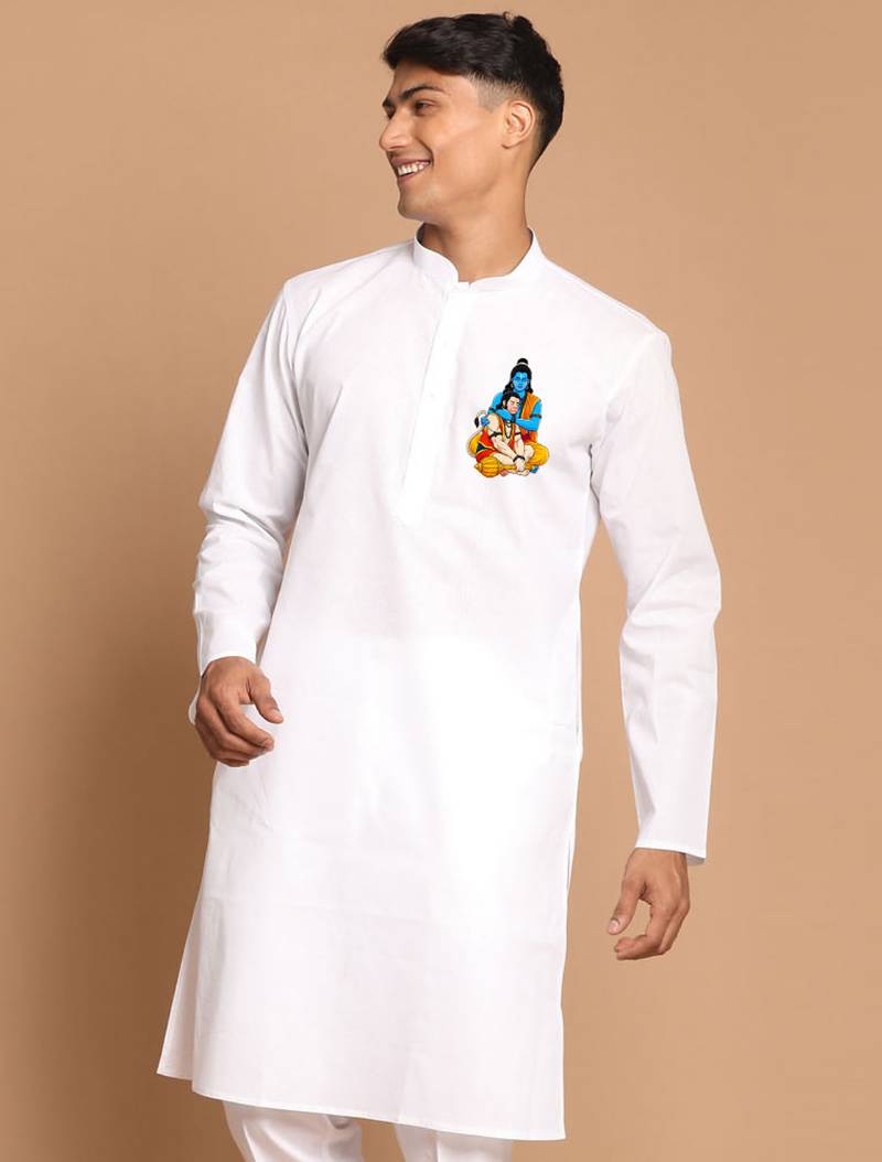 hanuman jayanti celebration white cotton kurta for men