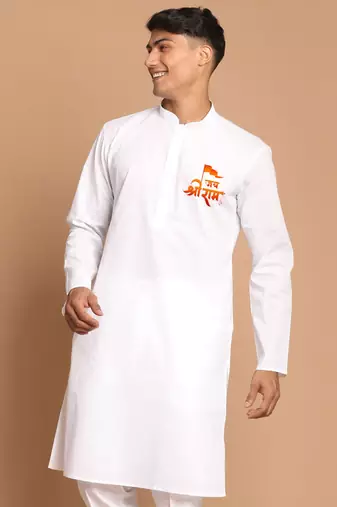 Men's white cotton kurta with shri ram chest print | hanuman jayanti special ethnic wear