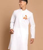 shri ram chest print white cotton kurta for men