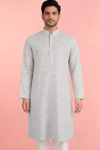 men's mint green rayon kurta with sequin embroidery