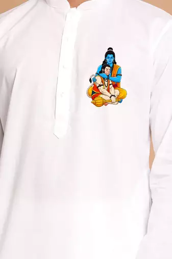 hanuman jayanti celebration white cotton kurta for men