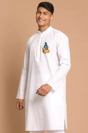 hanuman jayanti celebration white cotton kurta for men