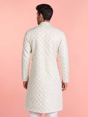 cream rayon kurta for men with sequin embroidery 4