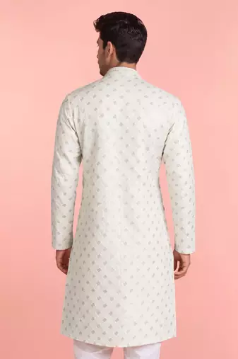 cream rayon kurta for men with sequin embroidery