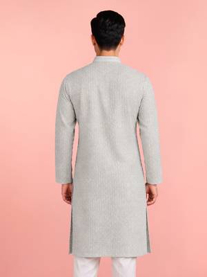 men's mint green rayon kurta with sequin embroidery 4