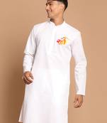 men's white cotton kurta with shri ram chest print