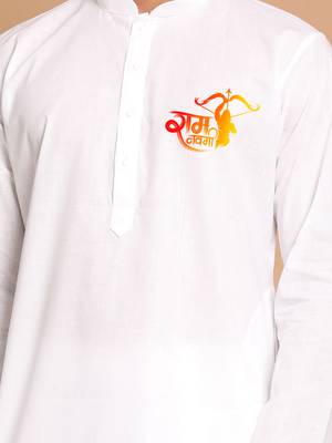 men's white cotton kurta with shri ram chest print 2