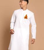men's cotton kurta white with hanuman jayanti design