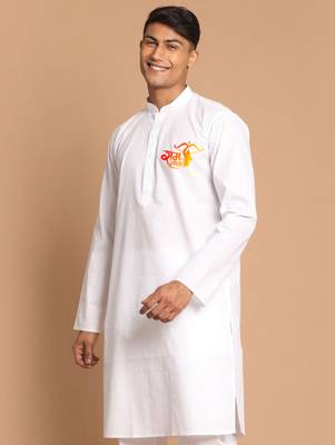 men's white cotton kurta with shri ram chest print 3