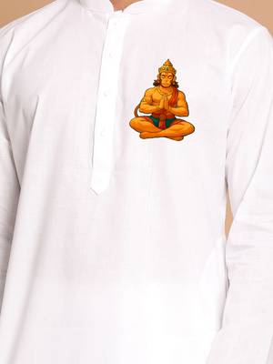 men's cotton kurta white with hanuman jayanti design 2