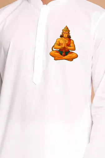 men's cotton kurta white with hanuman jayanti design