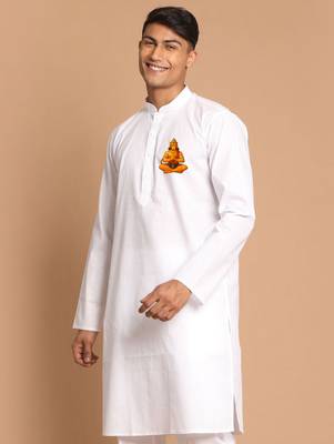 men's cotton kurta white with hanuman jayanti design 3