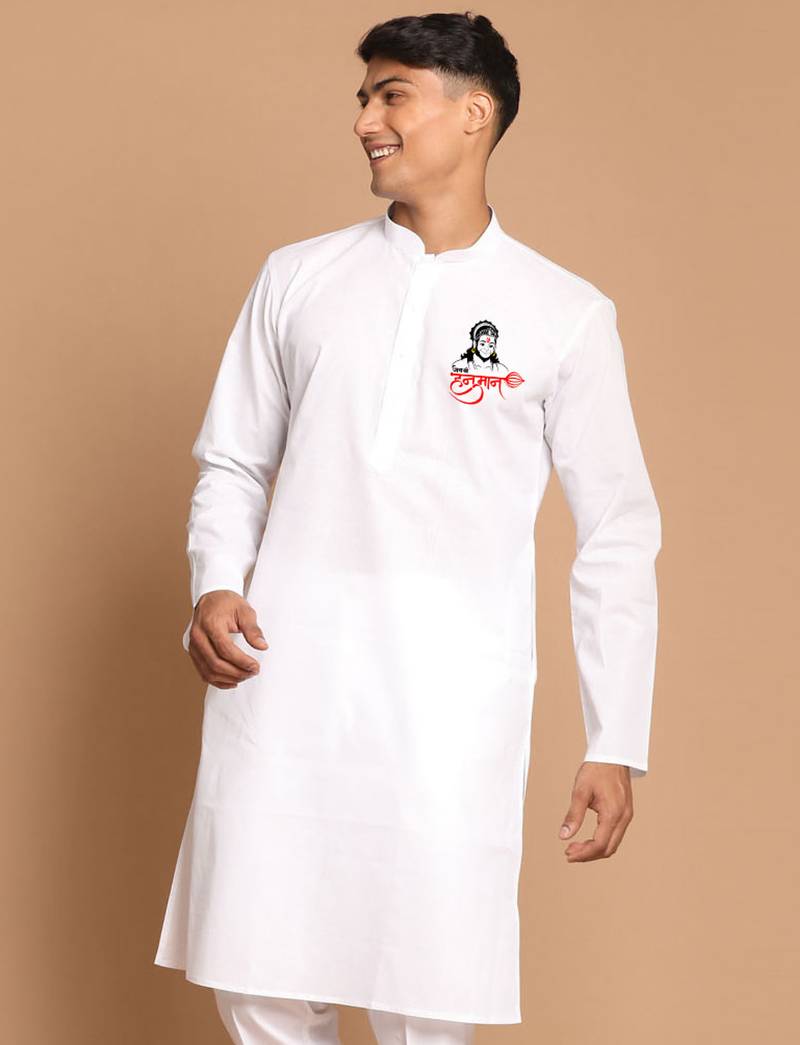 hanuman jayanti white cotton kurta for men