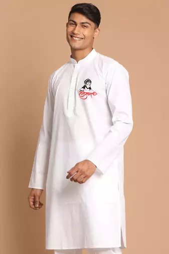 hanuman jayanti white cotton kurta for men