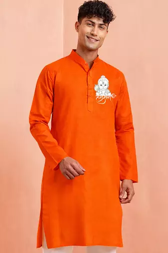 hanuman jayanti orange cotton kurta for men