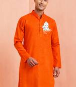 hanuman jayanti orange cotton kurta for men