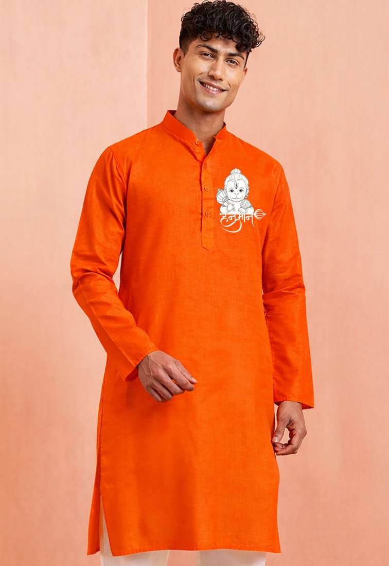 hanuman jayanti orange cotton kurta for men