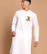 men's cotton kurta white with shri ram design