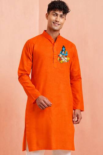 orange hanuman print cotton kurta men festive