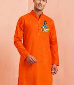 orange hanuman print cotton kurta men festive