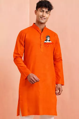 men's orange hanuman jayanti kurta cotton