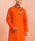 men's orange hanuman jayanti kurta cotton