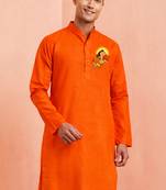 men's orange cotton kurta hanuman jayanti print 