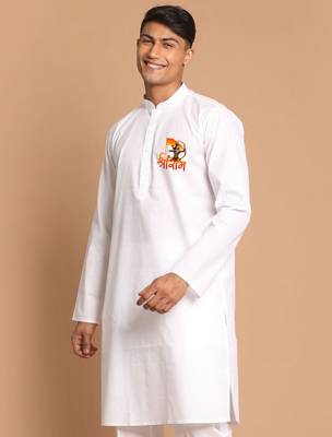 men's cotton kurta white with shri ram design 3