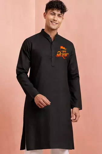 men's black ram print hanuman kurta festive