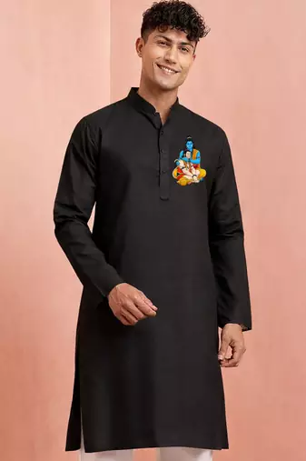 men's black kurta hanuman jayanti cotton print