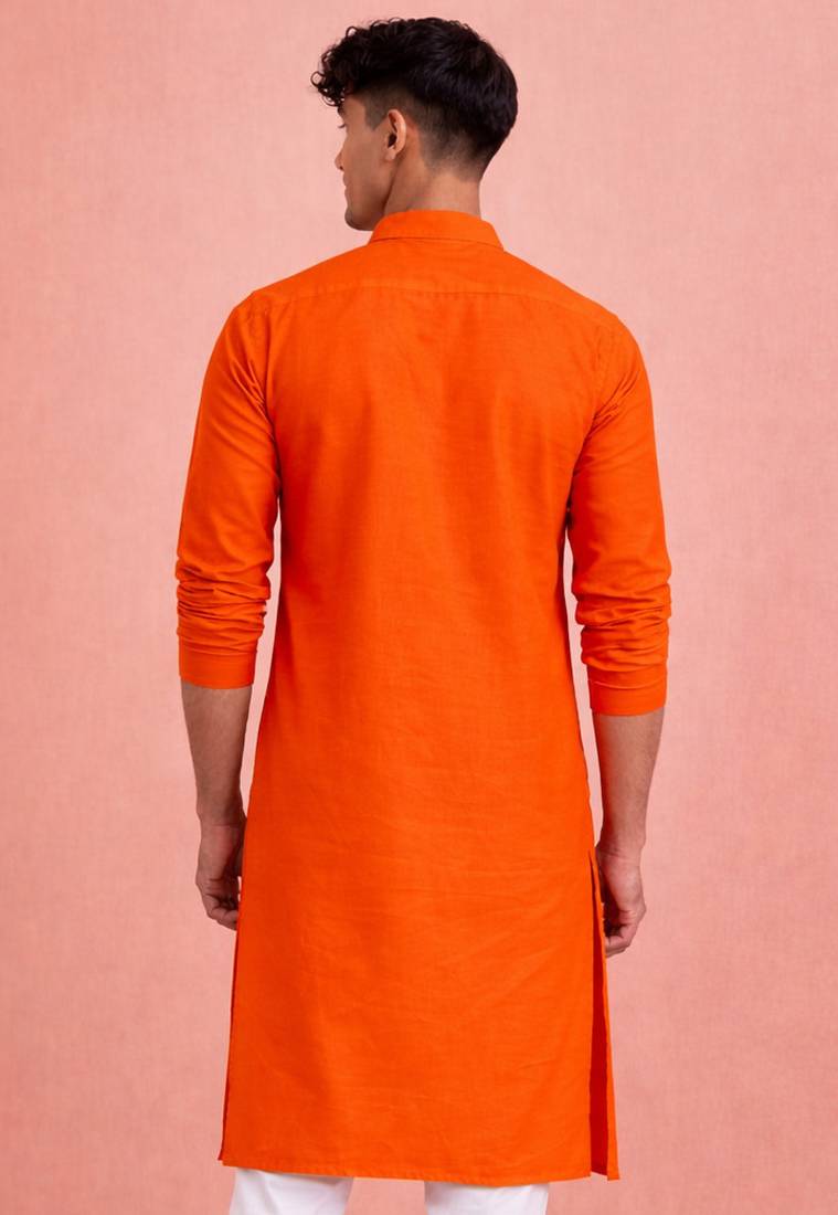 men's orange cotton kurta hanuman jayanti print 
