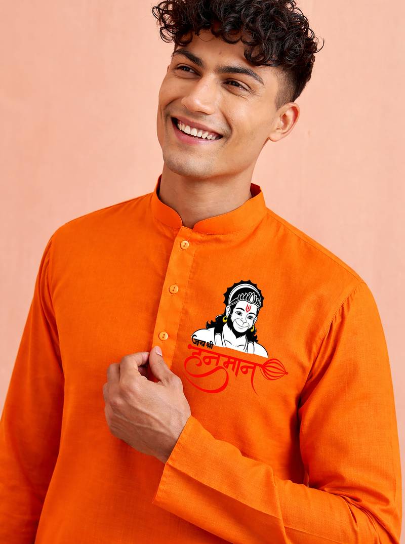 men's orange hanuman jayanti kurta cotton