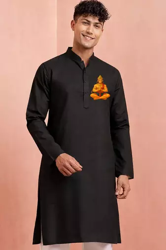 black cotton kurta hanuman print men ethnic
