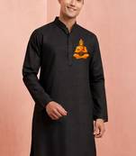 black cotton kurta hanuman print men ethnic