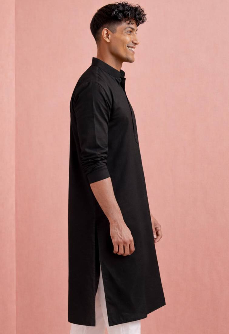 men's black kurta hanuman jayanti cotton print
