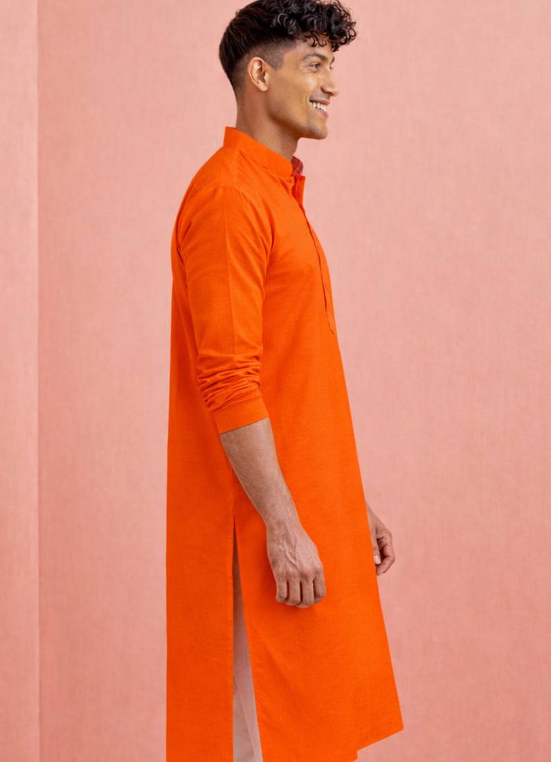 men's orange hanuman jayanti kurta cotton