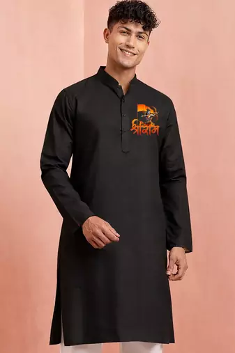 men's black ram hanuman jayanti kurta print
