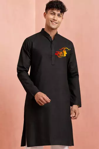 black cotton ram hanuman kurta men stitched