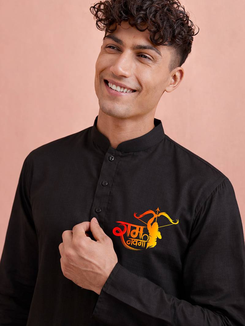 black cotton ram hanuman kurta men stitched