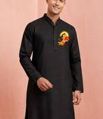 black hanuman print pure cotton kurta men