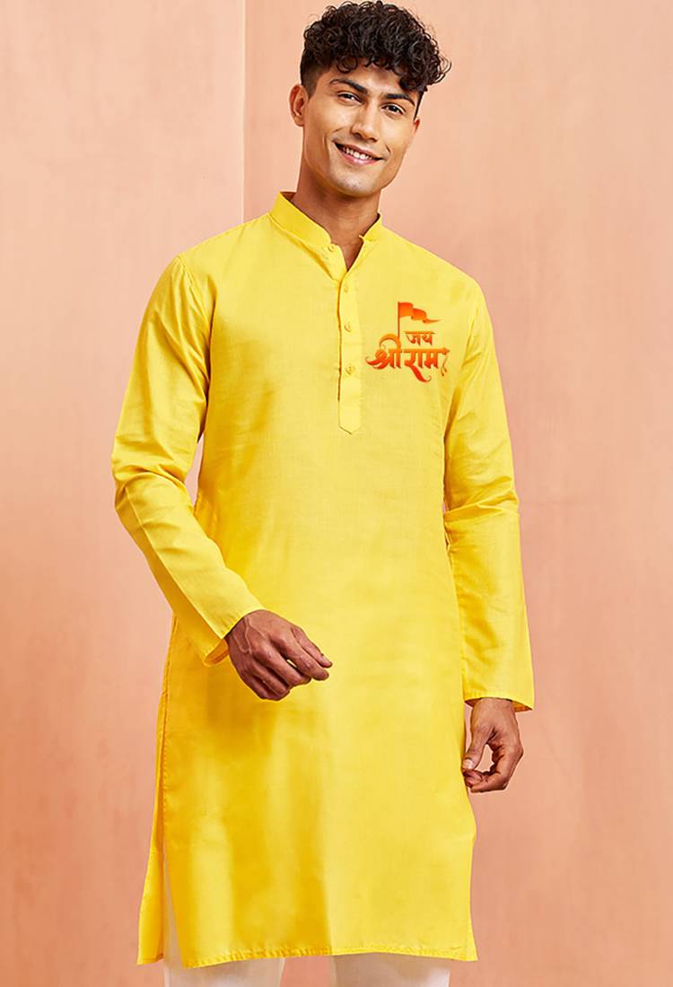 men's yellow ram hanuman kurta cotton festive