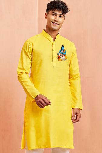 men's yellow cotton hanuman jayanti kurta