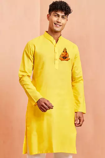 Men's yellow pure cotton kurta | hanuman jayanti special print | festive & casual wear