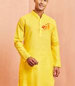 yellow cotton ram hanuman kurta men stitched