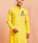men's yellow kurta hanuman jayanti cotton print 