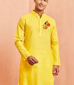 men's yellow cotton kurta hanuman jayanti print